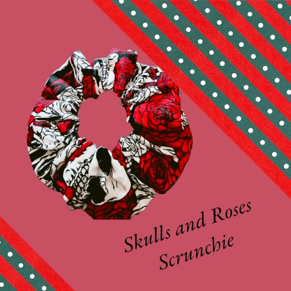 NWT!! Skull and Roses Hair Accessories Scrunchie!!💖☠️🖤 - Picture 1 of 5